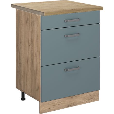Mobiletto base per cucina R-Line, Grigio-blu, 60 cm con cassetti, PL Rovere, Vicco (1/5)