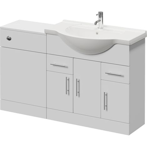Alexander James Gloss White 1550mm 2 Door Vanity Unit Toilet Suite - 1550mm - Chrome 96mm Knurled Bar HandleWithout James Toilet Pan