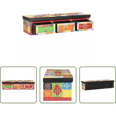 Rangement salon - Meuble TV Multicolore 100 x 30 x 24 cm Bois de manguier massif (1/5)