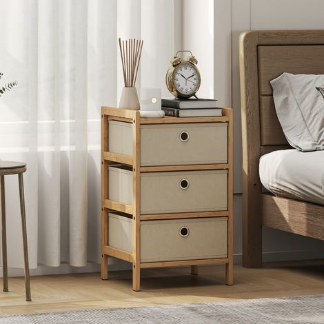 Naturel - Commode doté de 3 tiroirs en tissu Structure en bambou Commode pour petits espaces Crème et