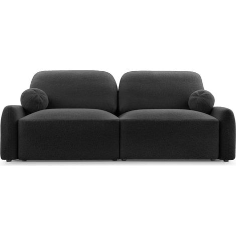 NOEMIE - Canapé droit convertible tissu chiné 2 places - Noir