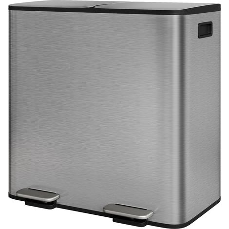 Poubelle de Cuisine 2 Compartiments 2x40L, Acier Inoxydable, Pédale, Couvercle à Fermeture Douce, Anti-empreintes, Gris (1/5)