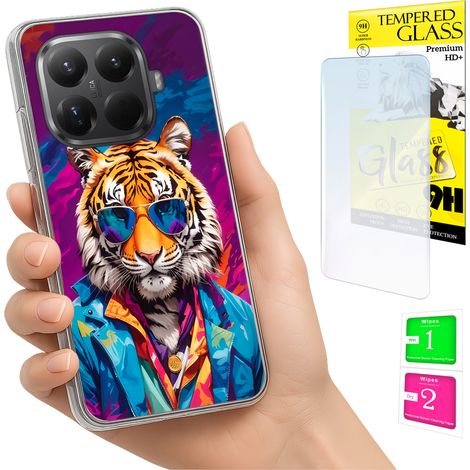 Custodia per Xiaomi 15T Pro con grafica Tiger e vetro 9H. (1/5)