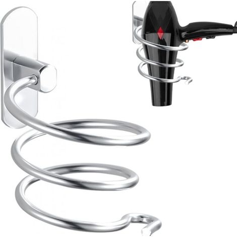 Spiralförmiger Haartrocknerhalter aus silbernem Aluminium, kein Bohren erforderlich, für Bad und Küche (1/5)