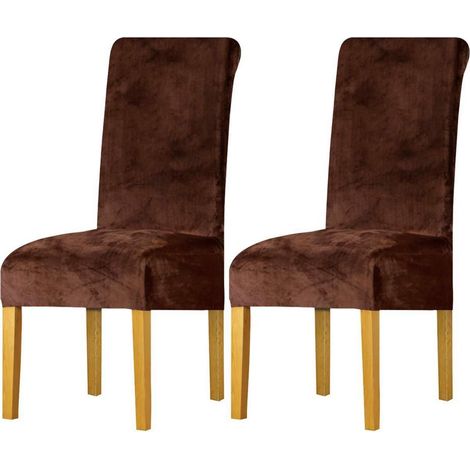 Housses de chaise extensibles en velours pour salle à manger, lot de 2, marron foncé (1/5)