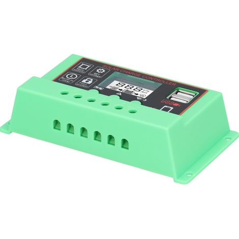12V/24V Solarladeregler mit LCD-Bildschirm, USB-Anschluss, Überlastschutz, grünem Gehäuse und schwarzer Oberfläche (1/5)