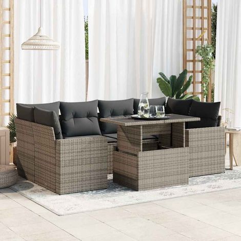 vidaXL Set Divani da Giardino 7 pz con Cuscini Grigio in Polyrattan (1/4)