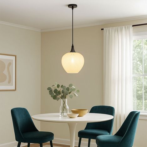 LED Pendelleuchte Hängeleuchte Esszimmerlampe Glas weiß opal gemustert, 1 E27 LED warmweiß