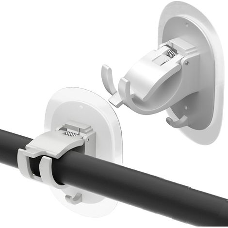 Lot de 2 supports de tringle à rideau sans perçage, support de tringle à rideau, crochets de tringle à rideau auto-adhésifs, cintres réglables, blanc (1/5)