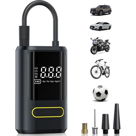 Pompe à air électrique portable – Compresseur sans fil 150PSI – Écran LCD – Gonflage rapide pour voiture, vélo, moto, ballons-DELKEVIC (1/5)
