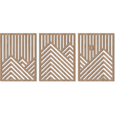 Sculpture Murale - Bois Naturel - Design Géométrique Minimaliste - Pour Intérieur Contemporain - Lot de 3 (1/5)