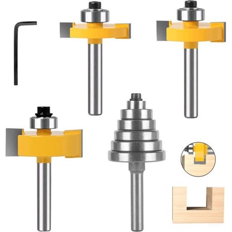 Lot de 3 fraises planes à tige de 8 mm, fraises pour défonceuse à tige de 8 mm, avec 6 roulements réglables, fraise à rainure et ressort pour le travail du bois (1/4)