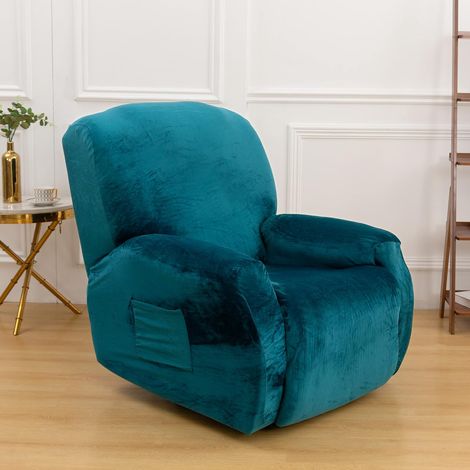 Recliner chair cover with storage, recliner chair cover for leather sofa, washable with elastic straps (emerald) (1/5)