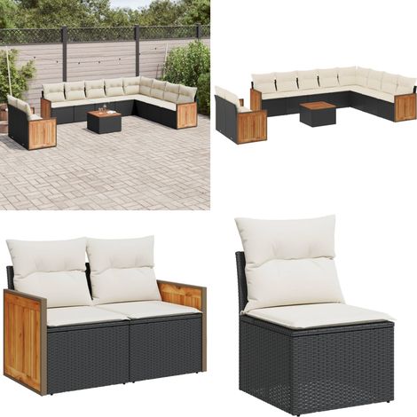 Salon de jardin 11 pcs avec coussins noir résine tressée - Ensemble Salon De Jardin - Meuble Extérieur - Jardin Design - Mobilier De Jardin - Chaise Lounge - Home & Living (1/5)