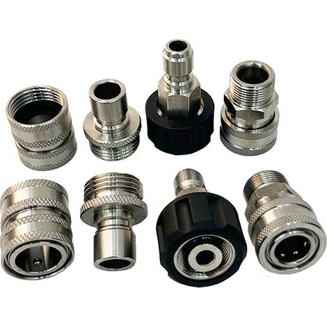 Nettoyeur Haute Pression Accessoires, 8pcs Connecteur Rapide Tuyau à Haute Pression Kit,Connecte Canon Lance et Tuyau Métrique，Raccord M22-14mm，M22 3/8" Connexion Rapide 3/4" Déconnexion (1/5)