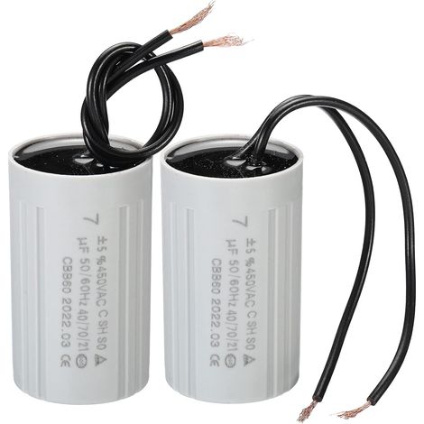 CBB60 7uF Condensateur de Démarrage, 2Pcs AC 450V 2 Fils 50/60Hz Cylindre 60x35mm pour Pompes à Eau, Démarreur de Moteur de Machines à Laver (1/5)