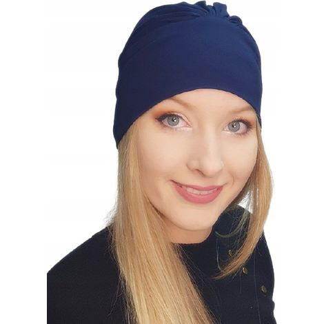 Marineblauer Jasmina-Turban, Rüschenhut ohne Muster, auch nach der Chemotherapie (1/5)