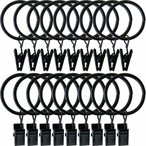 Anneaux de Rideaux, 20 Pièces Anneaux de Suspension de Draperie en Métal Noir avec Clips Crochets de Rideaux pour Fenêtre Chambre Salon Balcon Tringles à Rideaux (50 MM)-LIAIKI