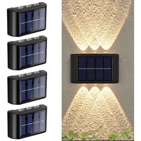 Lot de 4 Appliques Murales Solaires D'extérieur Réglables, Appliques Murales Solaires Up and Down, IP65 Étanche LED Applique avec 6 Lampes pour Jardin Pelouse (1/5)