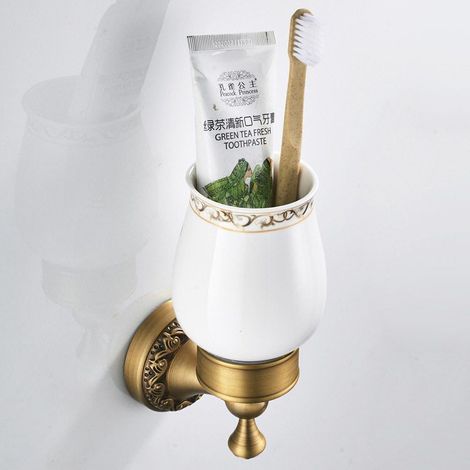 Kit salle de bain rétro Klassic solide cuivre et verre céramique , revêtement Minimal Bronze Montage mural de conservation Bain Accessoires Accessoires décor Une assiette simple Un verre