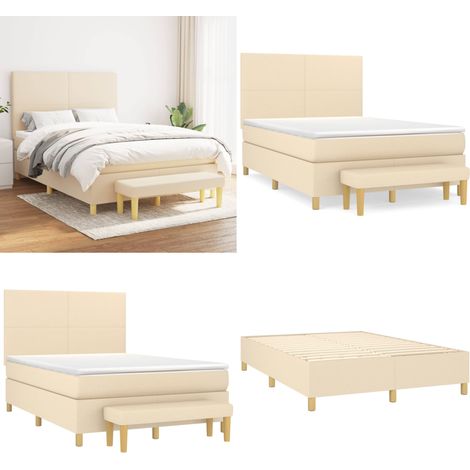 Boxspringbett mit Matratze Creme 140x190 cm Stoff - Boxspringbett - Doppelbett - Cremefarbenes Bett - Betten Mit Kopfteil - Federkernmatratze - Home & Living (1/5)