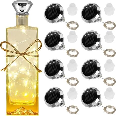 6er-Set Solar-LED-Lichterketten für Flaschen, 2 m, 20 LEDs, warmweiß, zur Flaschendekoration