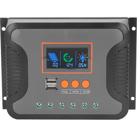 Régulateur de charge solaire PWM 60A PowMr avec double ports USB, compatible batteries 12/24/36/48V, écran LCD réglable, pour batteries AGM, Gel, Liquide et Lithium. (1/5)