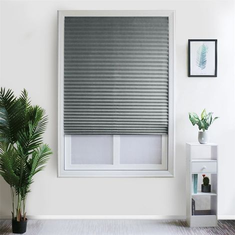 Rideau Plissé - Tissu Non Tissé Opacifiant pour Salle De Bain Cuisine Balcon - 60 x 150 cm ou 90 x 150 cm - Blanc Gris Noir Rouge Vin - 1 Pièce (1/5)