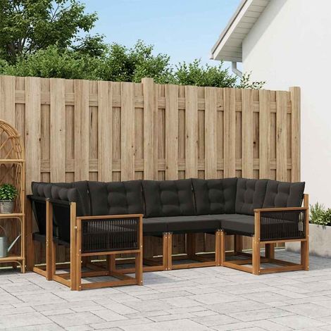 vidaXL Outdoor-Sofagarnitur mit Kissen 6 pcs Natürlich und Schwarz (1/5)