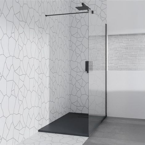 BADLAND Glaswand Duschwand Duschkabine Walk in Dusche KETIL Schwarz 110x195 cm 8 mm Transparent Nano Glas, Duschtrennwand (1/5)