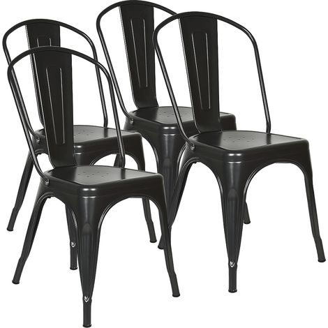 Aqrau Lot de 4 Chaises - Métal Noir Fer - pour Bistrot,Cuisine,Bar,Café (1/5)