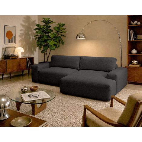Tama - canapé d'angle droit 4 places convertible avec coffre en tissu - gris (1/5)