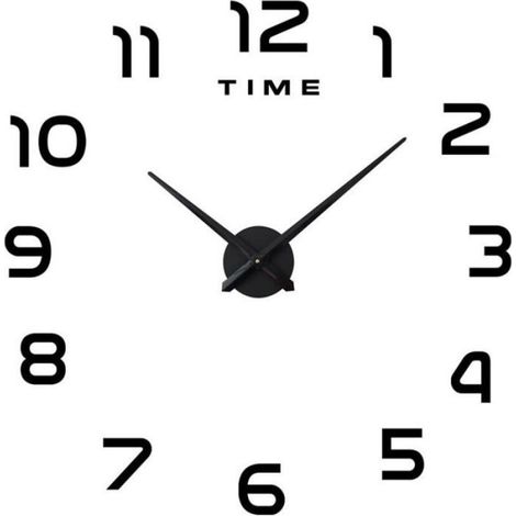 Horloge Murale Miroir 3D Silencieuse DIY, Décoration Bureau Maison Noir (1/3)