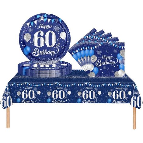Partygeschirr 60. Geburtstag 37-teilig Marineblau Silber für Damen & Herren