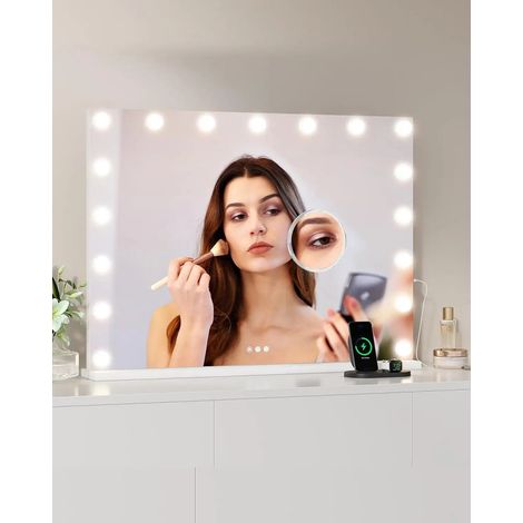 Miroir de maquillage Hollywood 81x60 cm avec 17 ampoules LED, miroir 3X grossissant, 3 niveaux d’éclairage, commande tactile intelligente