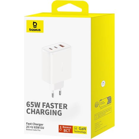 Caricabatterie da muro GaN Cube Pro 65W 2x USB-C USB-A bianco (1/5)