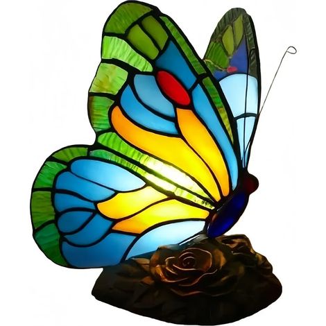 Lampe de bureau en résine avec motif papillon multicolore installation filaire éclairage de nuit doux jardin terrasse extérieur (1/5)