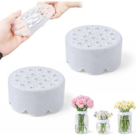 Arrangeur de fleurs en silicone extensible réutilisable - Grille d'arrangement floral pour vases - Support de tige - Grille de vase en silicone flexible pour ouvertures rondes et carrées (transparent) (1/5)
