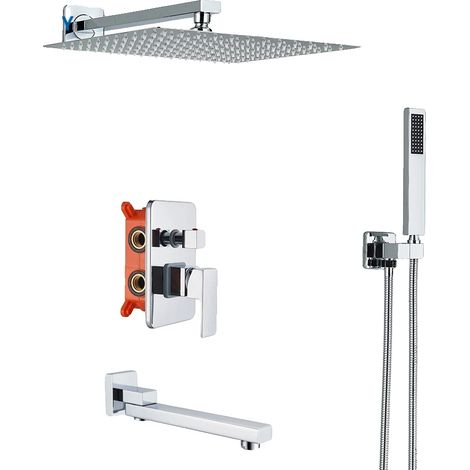 Set doccia, soffione doccia a pioggia ultrasottile, design a incasso, installazione a 3 vie, 12 pollici A (1/2)