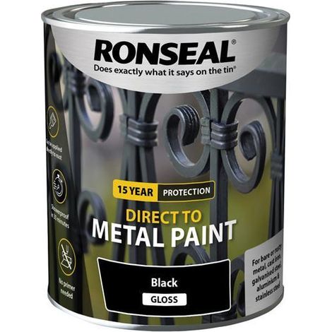Ronseal 15-Year Durable Black Gloss Direct-to-Metal Paint - 750ml (1/3)