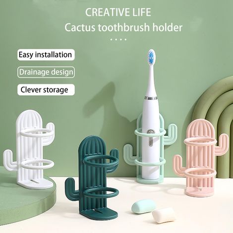 Porte-brosses à dents décoratif à motif cactus, organisateur de comptoir de salle de bain, disponible en plusieurs couleurs, style moderne, espace de rangement pour brosses à dents électriques. (1/4)