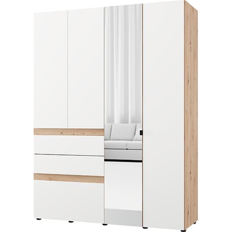 Guardaroba Grande Ushuaia, Armadio Camera da Letto 3 Cassetti, 3 Ripiani, Appendiabiti, 155x208h cm Bianco Opaco