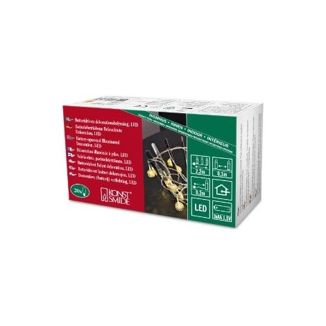 KONSTSMIDE 3158-803 GUIRLANDE DÉCO PETITES BOULES EN MÉTAL + 20 LED BLANC CHAUD + CÂBLE TRANSPARENT DORÉ 1,5 V