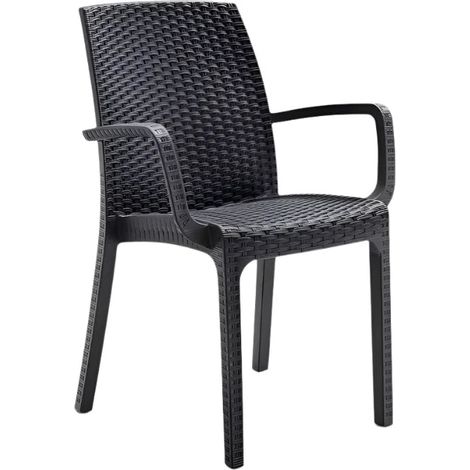 Sedia in Polipropilene "Phoenix" con braccioli effetto rattan, adatto per bar e strutture -Antracite / Confezione da 4 Pezzi (1/4)