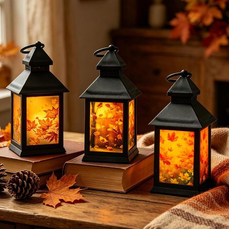 3 Pièces Lanterne Halloween Decoration, Deco Automne Interieur Exterieur Suspension, Feuille Automne Decoration, LED Bougie Automne Lampe Halloween, Decoration Halloween Table Interieur Exterieur (1/5)