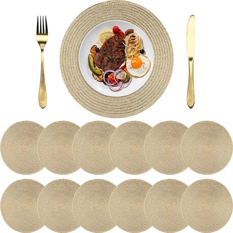 Platzsets Rund Gold Geflochten Tischsets 12er Set Waschbar - 38cm (1/5)