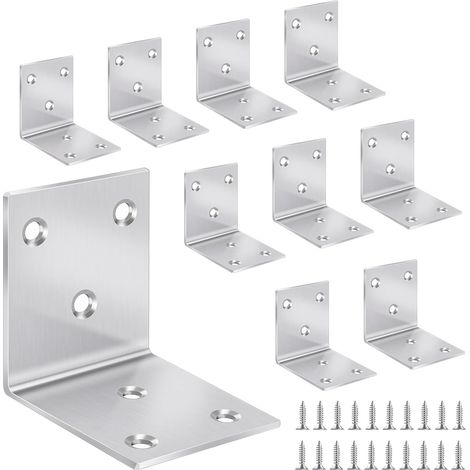 Lot de 10 Équerre D'Angle Acier Inoxydable 50x50x50mm 90 Degrés Avec Vis Pour Meuble Bois (1/5)