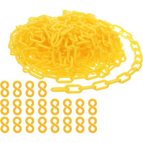 Maillons chaîne plastique, Chaînes sécurité 45 pieds, Chaînes plastique jaune, Grandes chaînes plastique longues pour barrières, contrôle foule, file d'attente, portail, concerts (1/5)