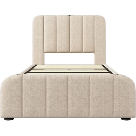 Letto singolo imbottito 90 x 200 cm beige con 4 cassetti e ricarica USB Type-C (1/5)