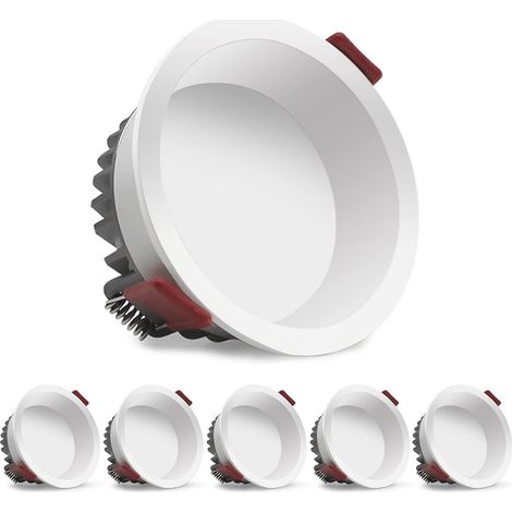 5 x Spots encastrables LED, 8W Spot, CRI≥90,700LM, Blanc Froid 6000K, 220-240V, 75mm Évider, IP44 Étanche, Downlight Encastré Premium Non-éblouissant pour Salle de Bain Cuisine (Blanc) (1/5)